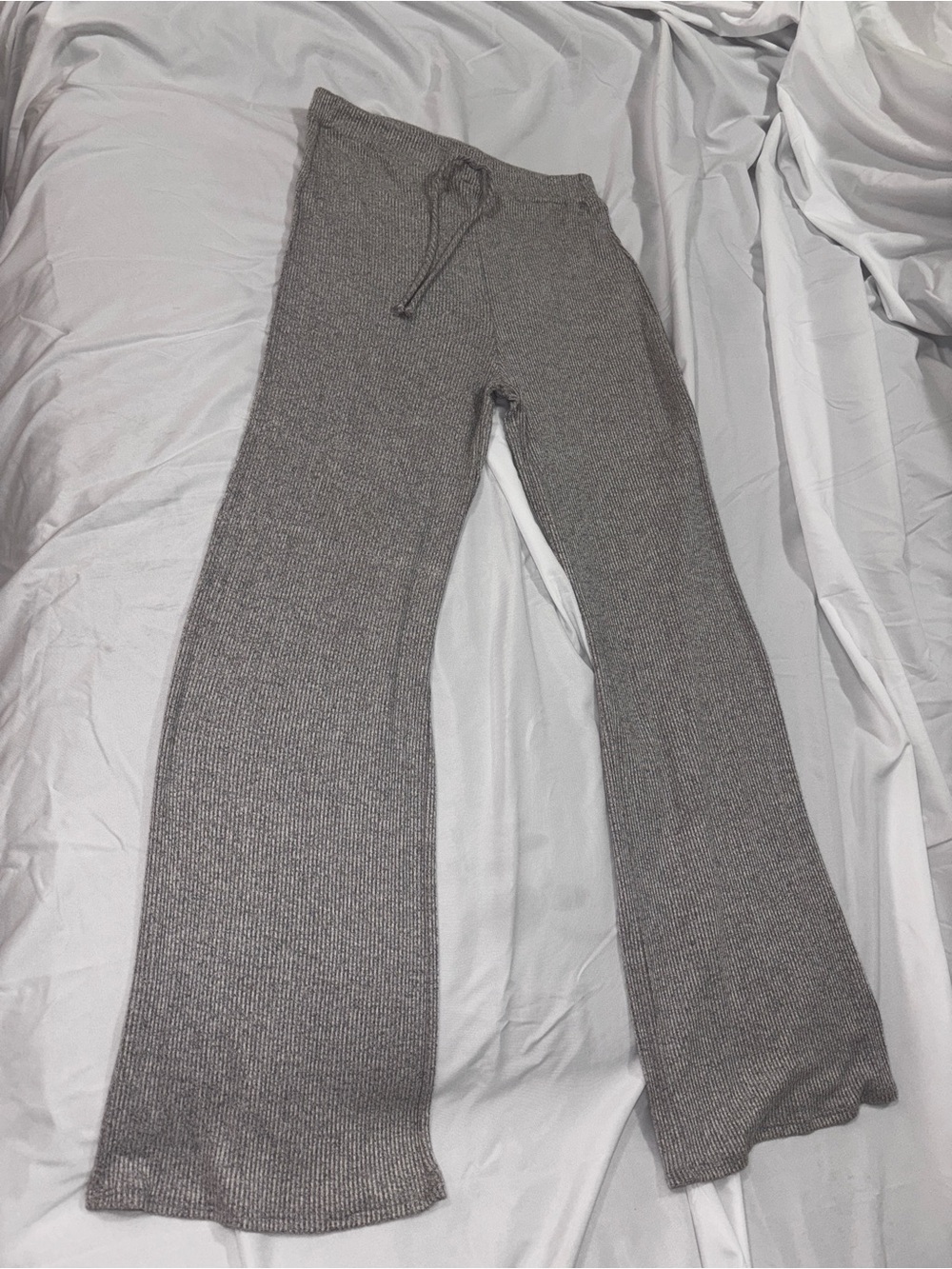 Gray Knit Wide-Leg Pants